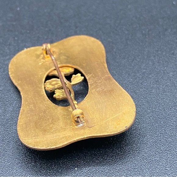 Antique Art Nouveau Brass Thistle Brooch with Citrine Colored Cabochon - Picture 6 of 10